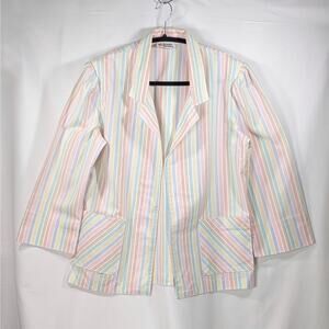 Vintage 80s Multicolor Pastel  Striped Blazer Open wear Women's 12